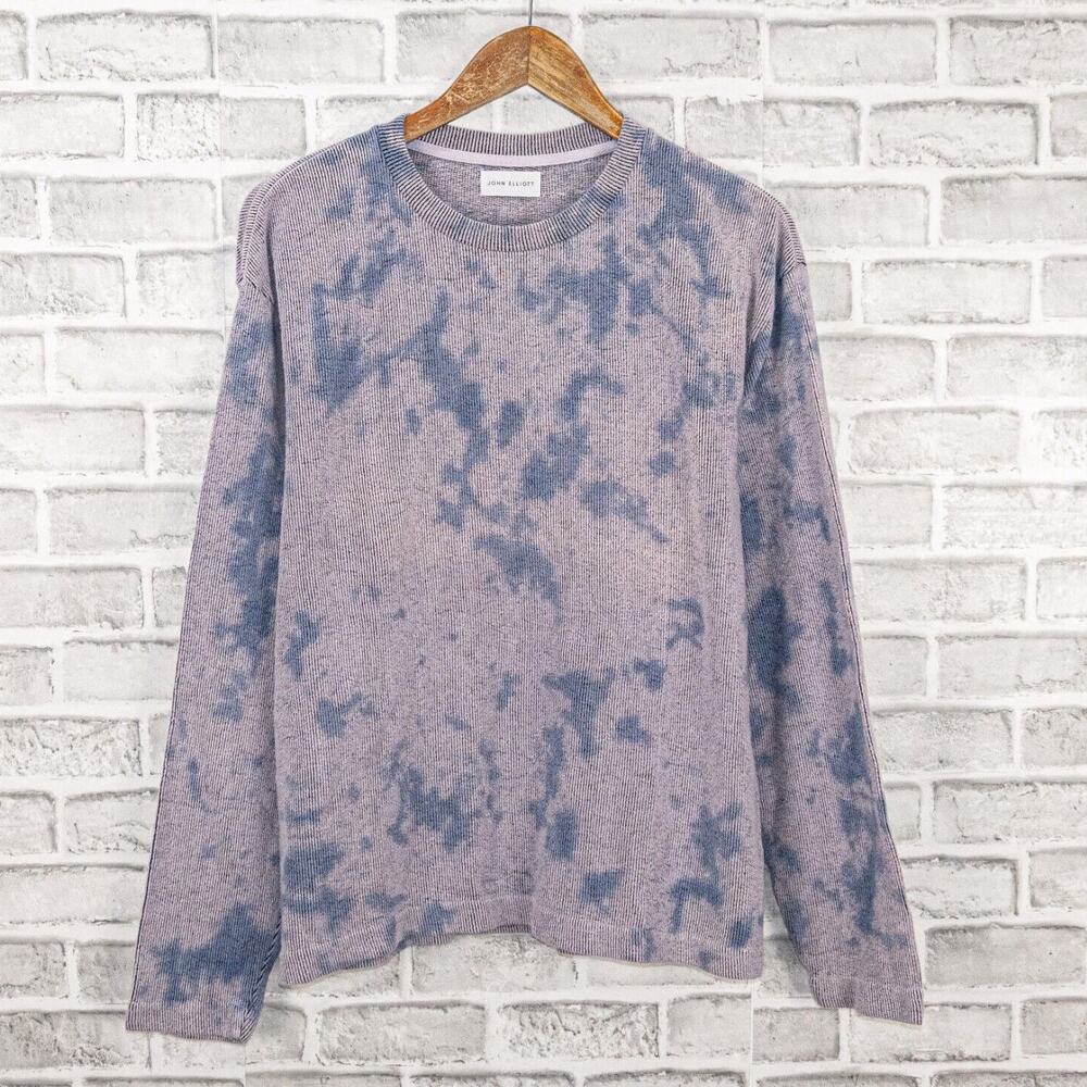 JOHN ELLIOTT Size 1 Block Terry Crewneck Pullover in Blue Ghost Dye